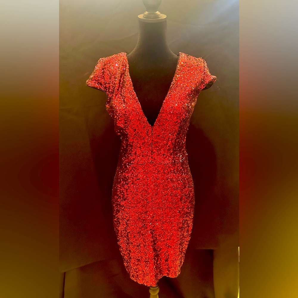 Dress The Population Cranberry sequin “Zoe” Dress, size Medium.